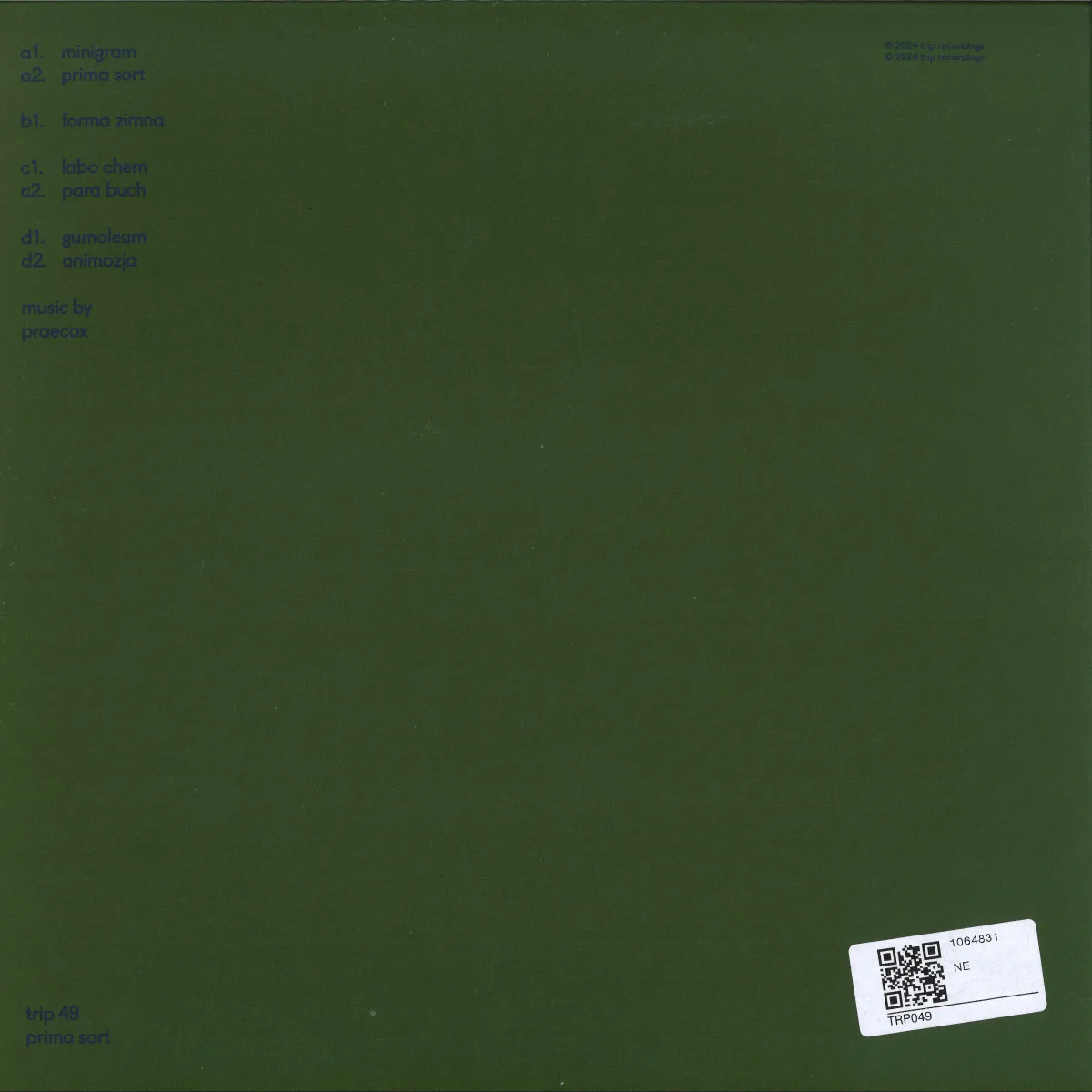 Back cover — Praecox — prima sort 2x12"