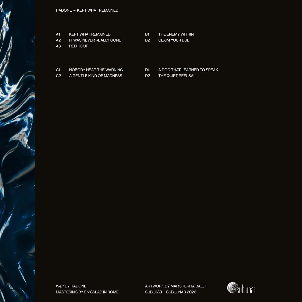 Back cover — Hadone — Kept What Remained 2x12"