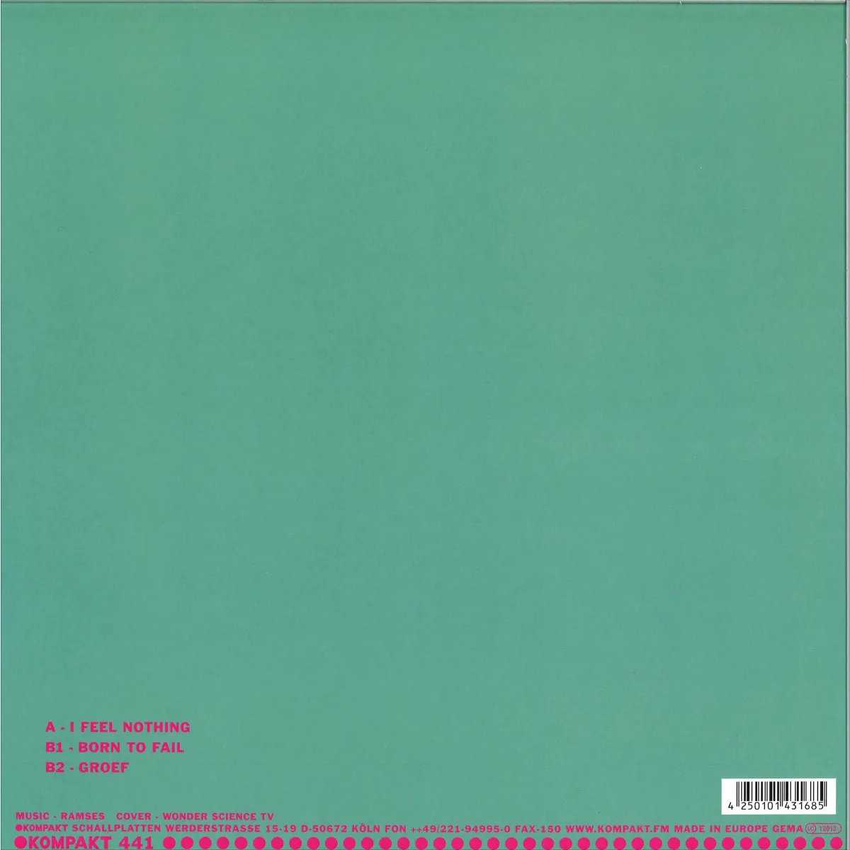 Back cover — Ramses — I Feel Nothing EP