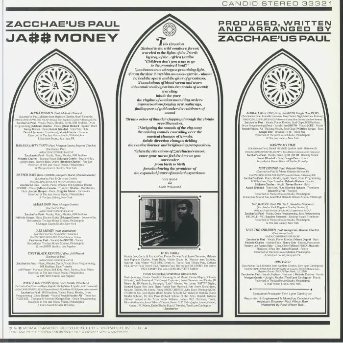 Back cover — Zacchae'us PAUL — Jazz Money