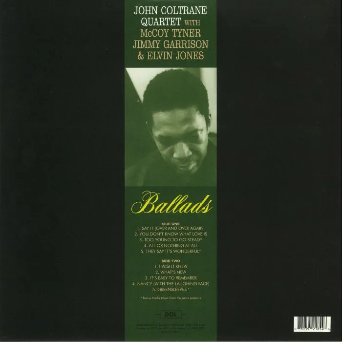 Обратная сторона обложки — JOHN COLTRANE QUARTET — Ballads (reissue)