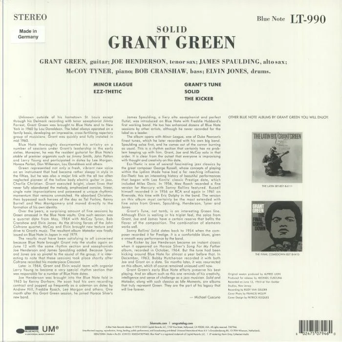 Обратная сторона обложки — Grant GREEN — Solid (Classic Vinyl Series) (B-STOCK)