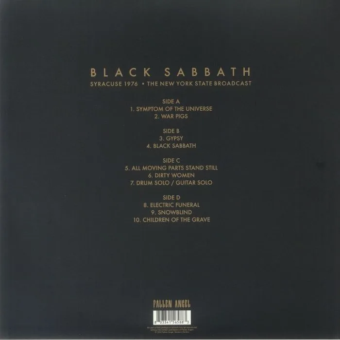 Обратная сторона обложки — BLACK SABBATH — Syracuse 1976: The New York State Broadcast