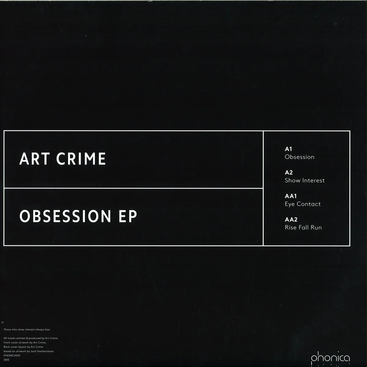 Обратная сторона обложки — Art Crime — Obsession Ep