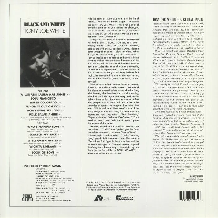 Обратная сторона обложки — Tony Joe WHITE — Black & White (reissue)