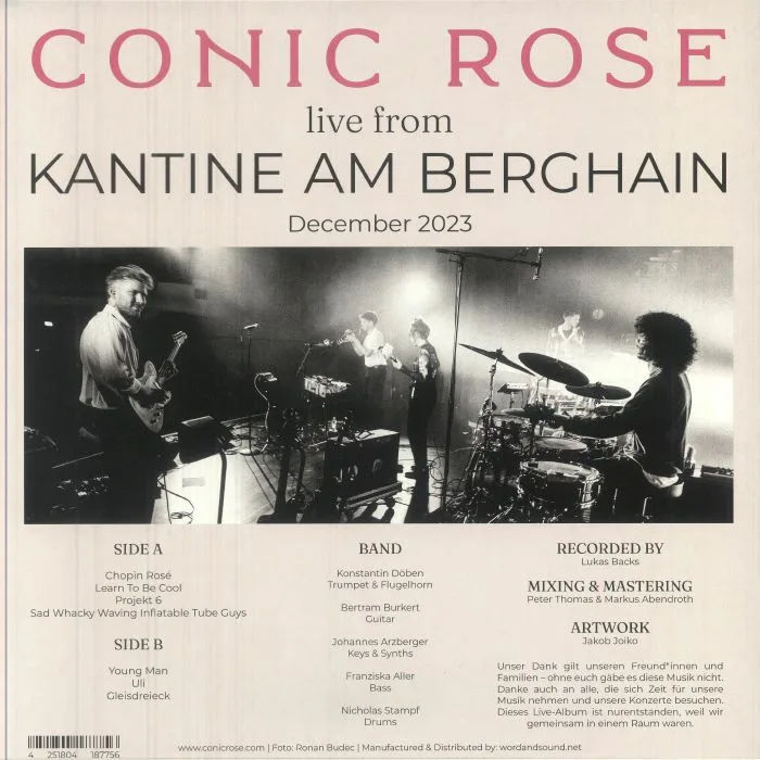 Обратная сторона обложки — CONIC ROSE — Live From Kantine Am Berghain
