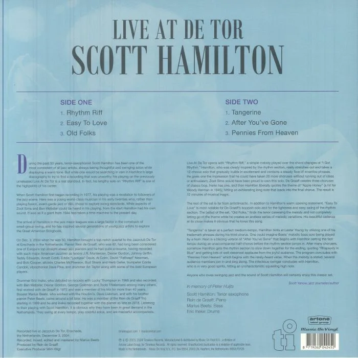 Обратная сторона обложки — Scott HAMILTON — Live At De Tor (reissue)