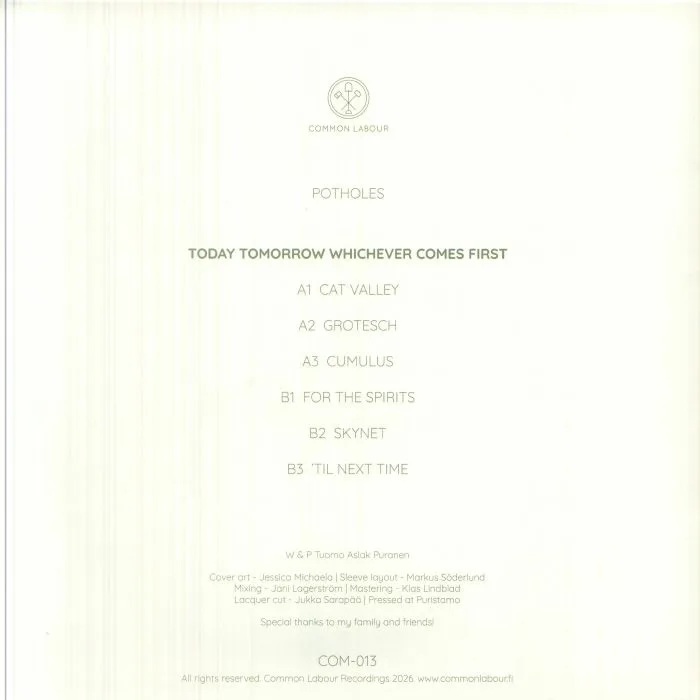 Back cover — POTHOLES — Today Tomorrow Whichever Comes First: Mini LP