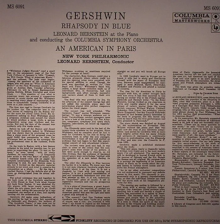 Back cover — George GERSHWIN / LEONARD BERNSTEIN — Rhapsody In Blue, An American In Paris