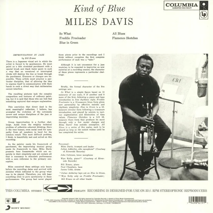 Back cover — Miles DAVIS — Kind Of Blue