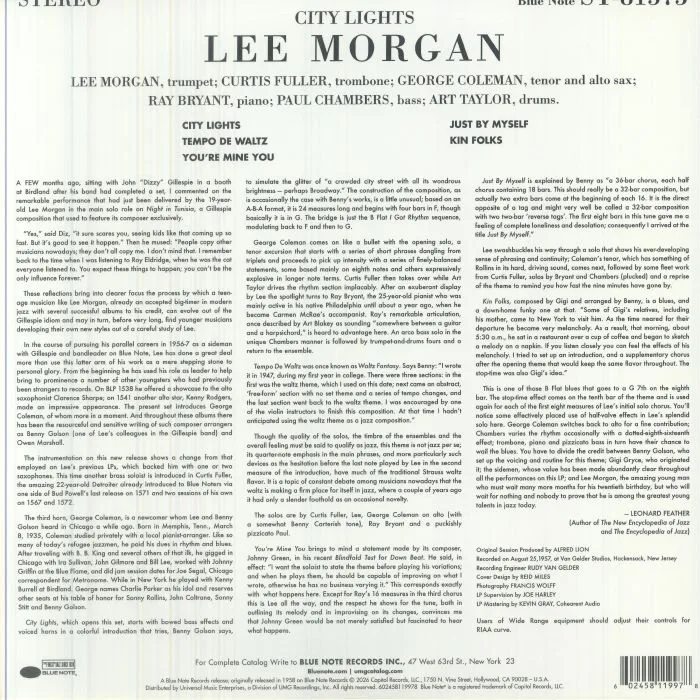 Обратная сторона обложки — Lee MORGAN — City Lights (Tone Poet Series)