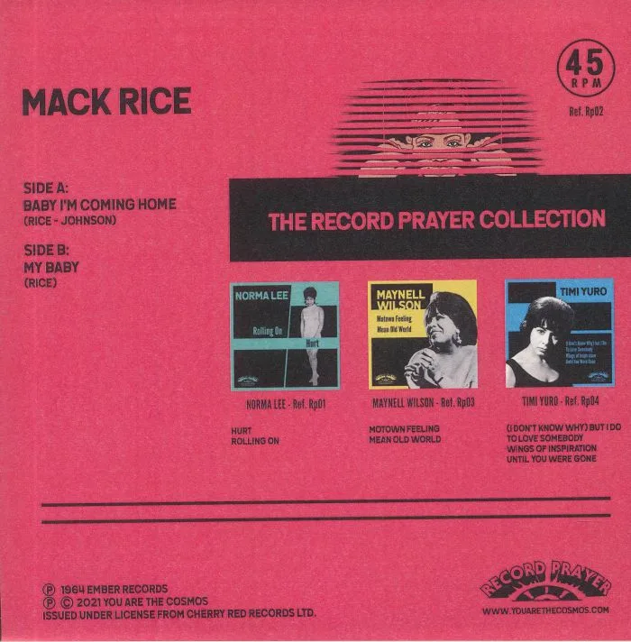 Обратная сторона обложки — Mack RICE — Baby I'm Coming Home (reissue)