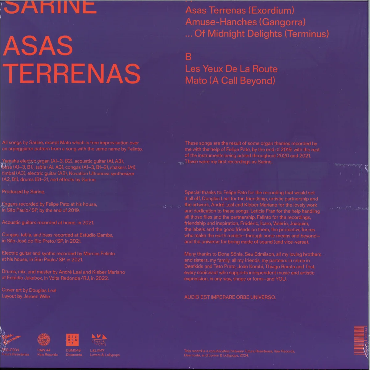 Обратная сторона обложки — Sarine — Asas Terrenas