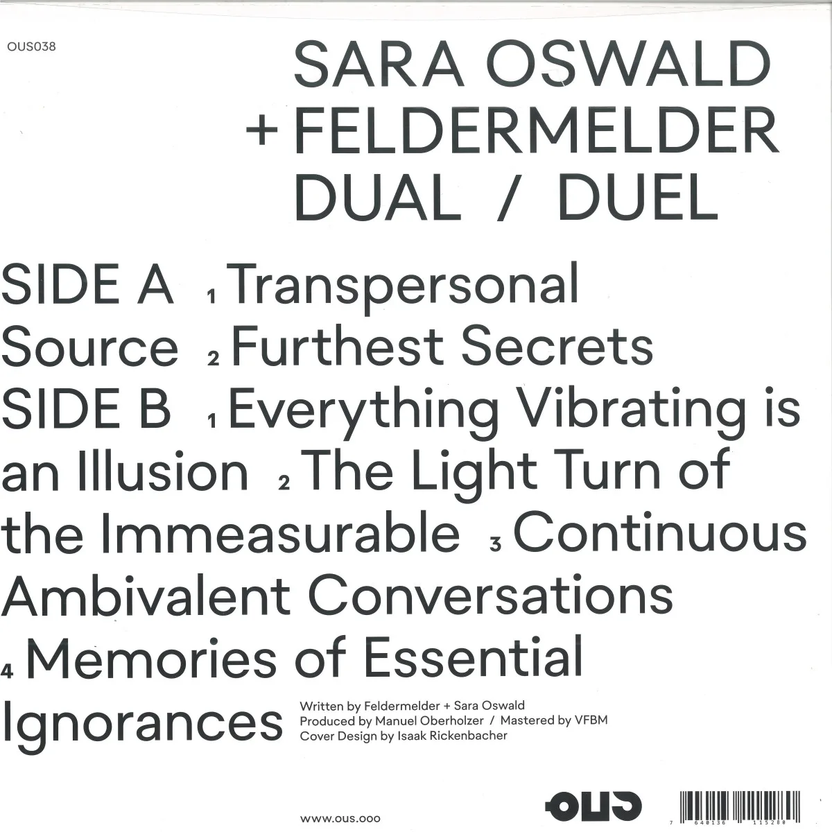 Обратная сторона обложки — Sara Oswald&Feldermelder — Dual | Duel LP
