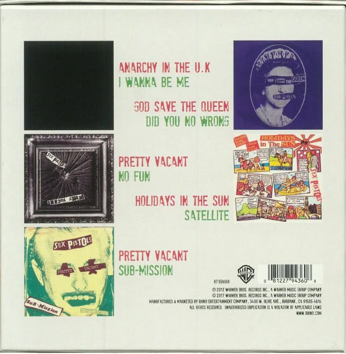 Обратная сторона обложки — SEX PISTOLS — Anarchy In The UK: The UK & US 7" Singles (Record Store Day 2017)