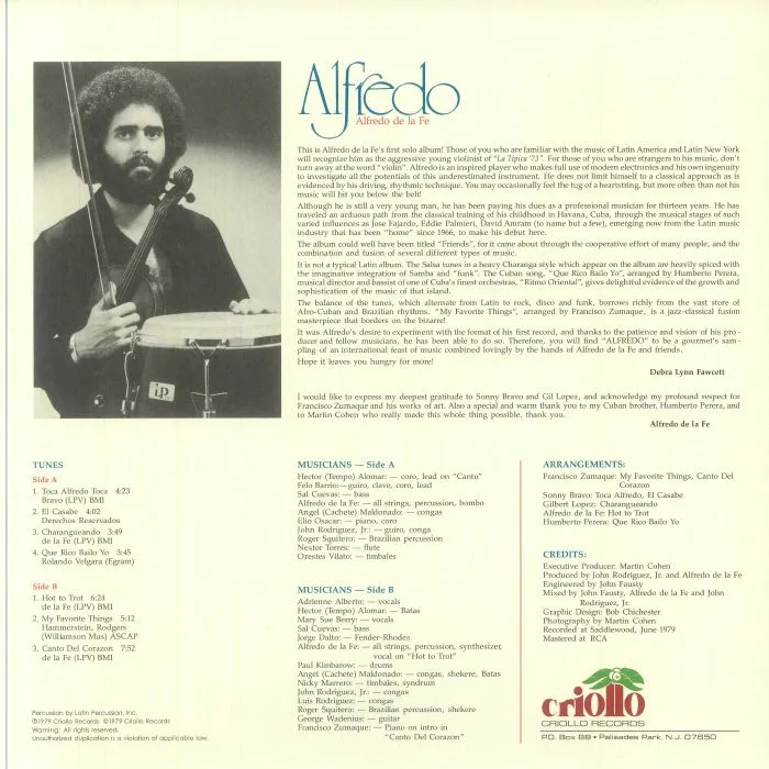 Обратная сторона обложки — Alfredo DE LA FE — Alfredo (reissue)