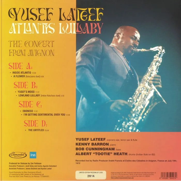 Back cover — Yusef LATEEF — Atlantis Lullaby: The Concert From Avignon (Record Store Day RSD 2024)
