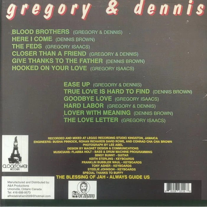 Back cover — Gregory ISAACS / DENNIS BROWN — Blood Brothers