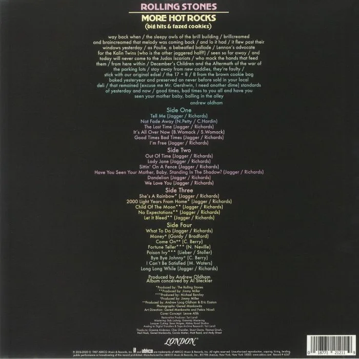 Обратная сторона обложки — The ROLLING STONES — More Hot Rocks (Big Hits & Fazed Cookies) (reissue)