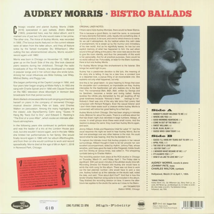 Back cover — Audrey MORRIS — Bistro Ballads (reissue)
