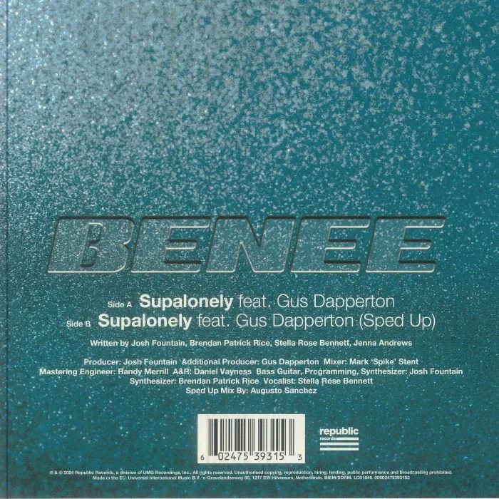 Back cover — BENEE / GUS DAPPERTON — Supalonely