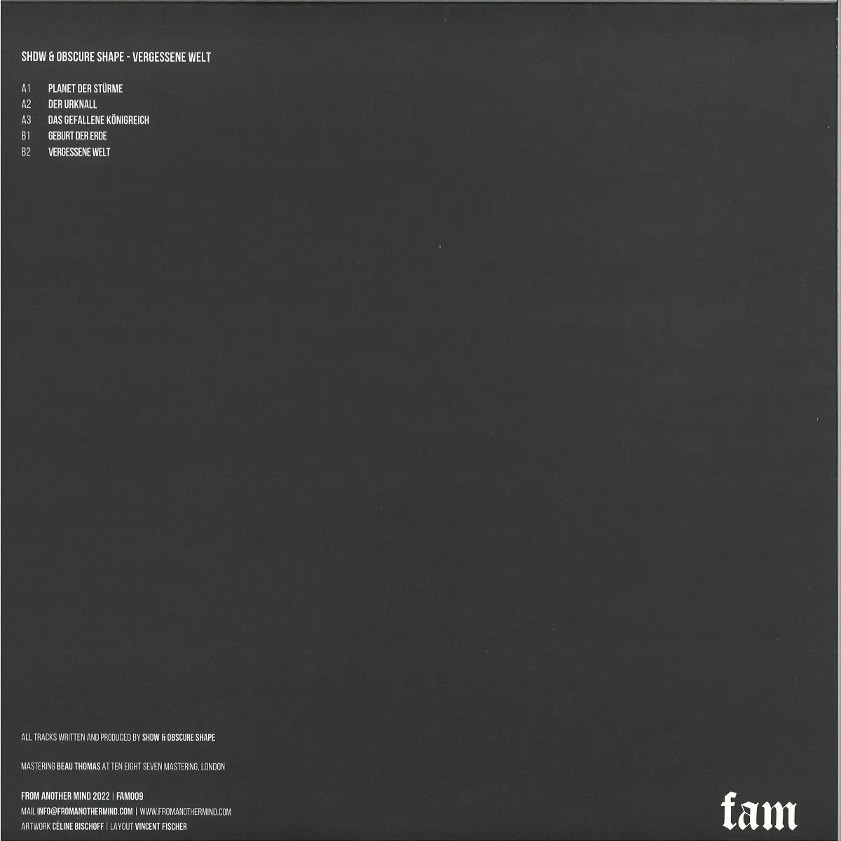 Back cover — Shdw&Obscure Shape — Vergessene Welt EP