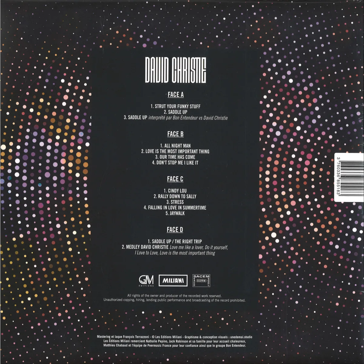 Back cover — David Christie — Dance Collection 25th Anniversary LP 2x12"