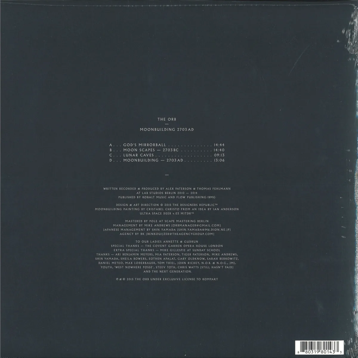 Back cover — The Orb — Moonbuilding 2703 Ad