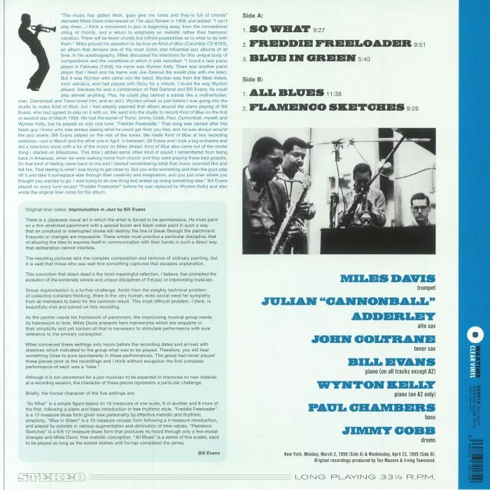 Обратная сторона обложки — Miles DAVIS — Kind Of Blue (reissue)