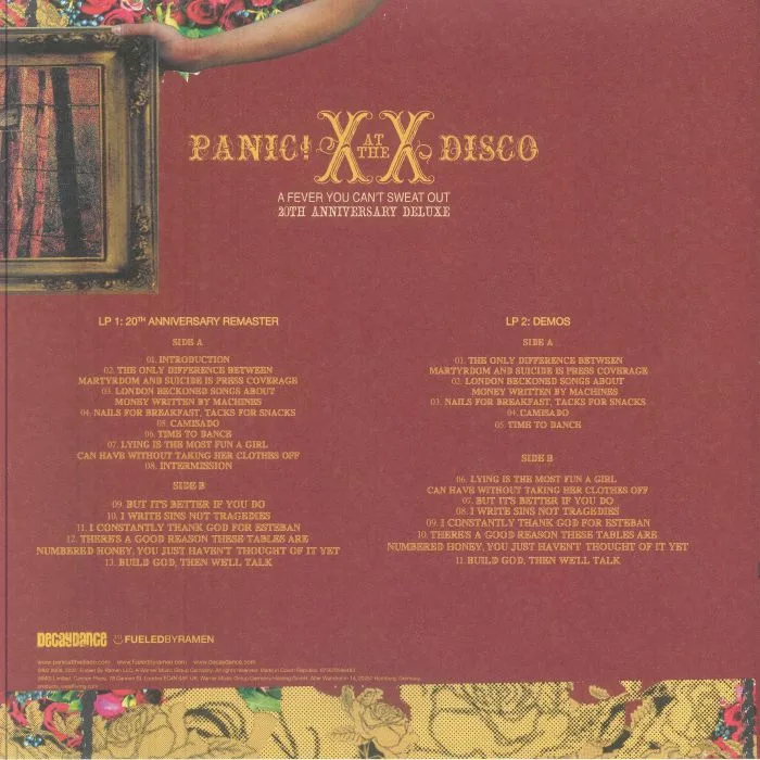 Back cover — PANIC! AT THE DISCO — A Fever You Can't Sweat Out (20th Anniversary Deluxe Edition)