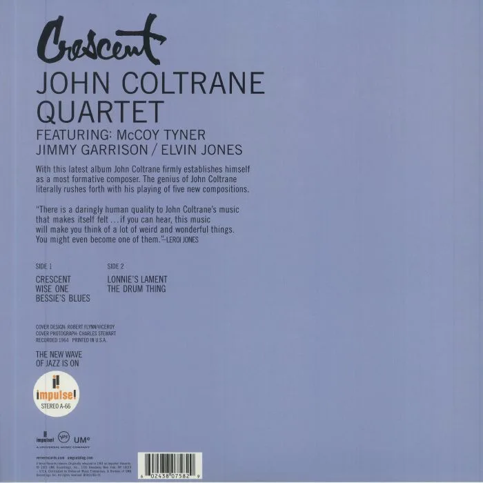 Обратная сторона обложки — JOHN COLTRANE QUARTET — Crescent (reissue)