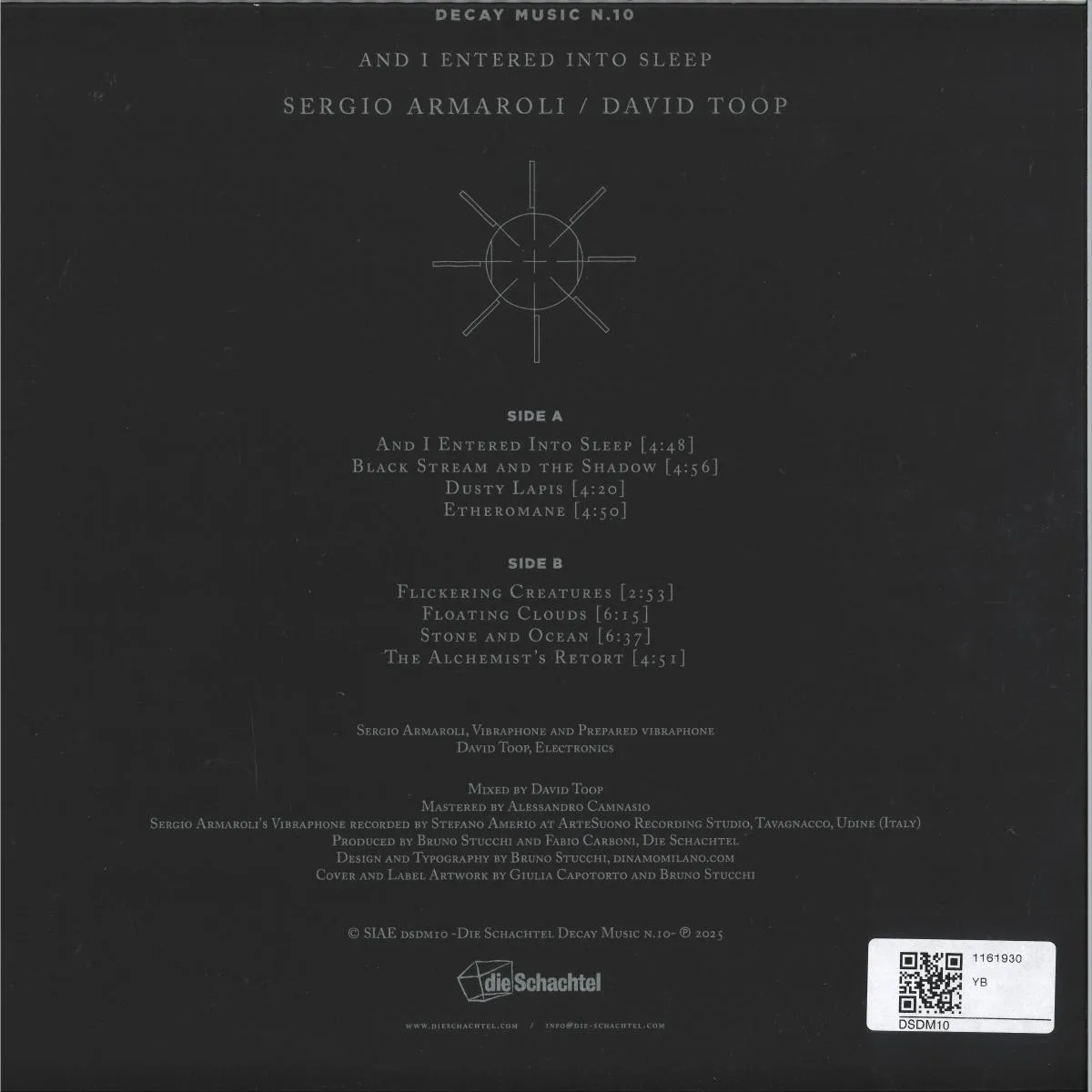 Обратная сторона обложки — Sergio Armaroli & David Toop — Decay Music n.10: And I Entered Into Sleep