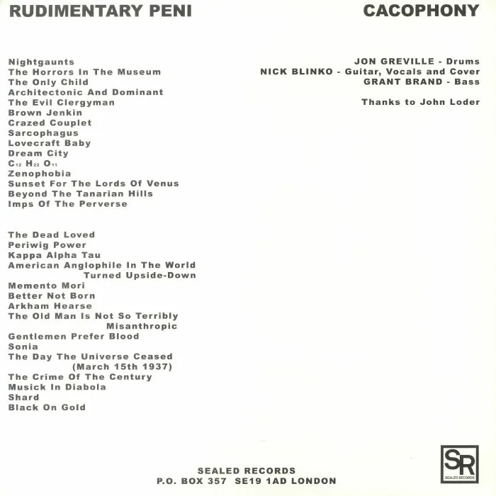 Обратная сторона обложки — RUDIMENTARY PENI — Cacophony (reissue)