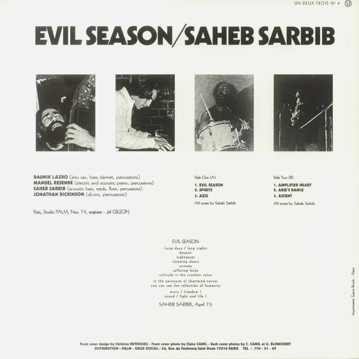 Back cover — Saheb SARBIB — Evil Season (reissue)