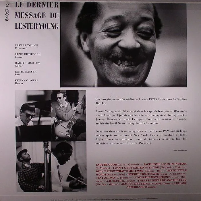 Back cover — Lester YOUNG — Le Dernier Message De Lester Young