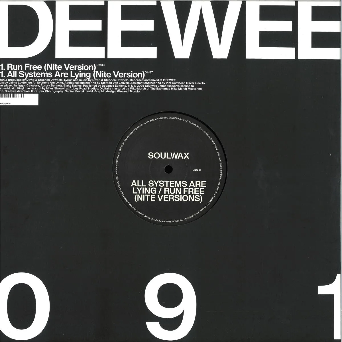 Back cover — Soulwax — All Systems Are Lying / Run Free (Nite Versions)