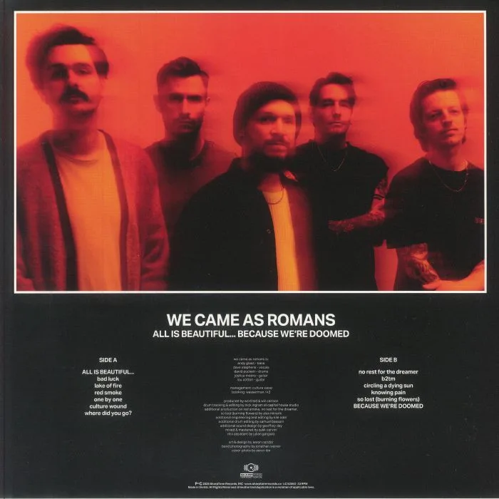 Back cover — WE CAME AS ROMANS — All Is Beautiful Because We Are Doomed
