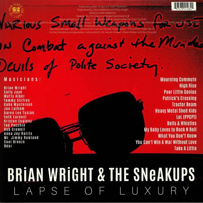 Back cover — Brian WRIGHT & THE SNEAKUPS — Lapse Of Luxury
