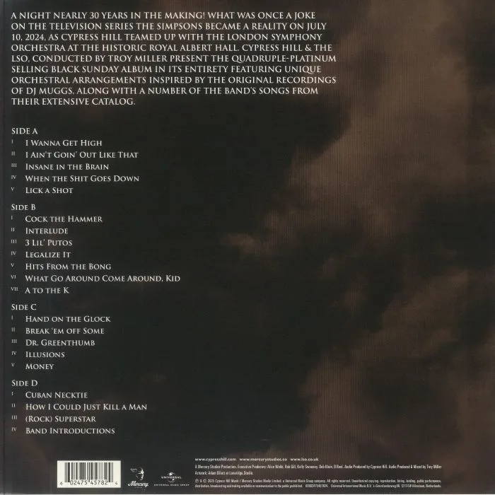 Back cover — CYPRESS HILL / THE LONDON SYMPHONY ORCHESTRA — Black Sunday Live At The Royal Albert Hall