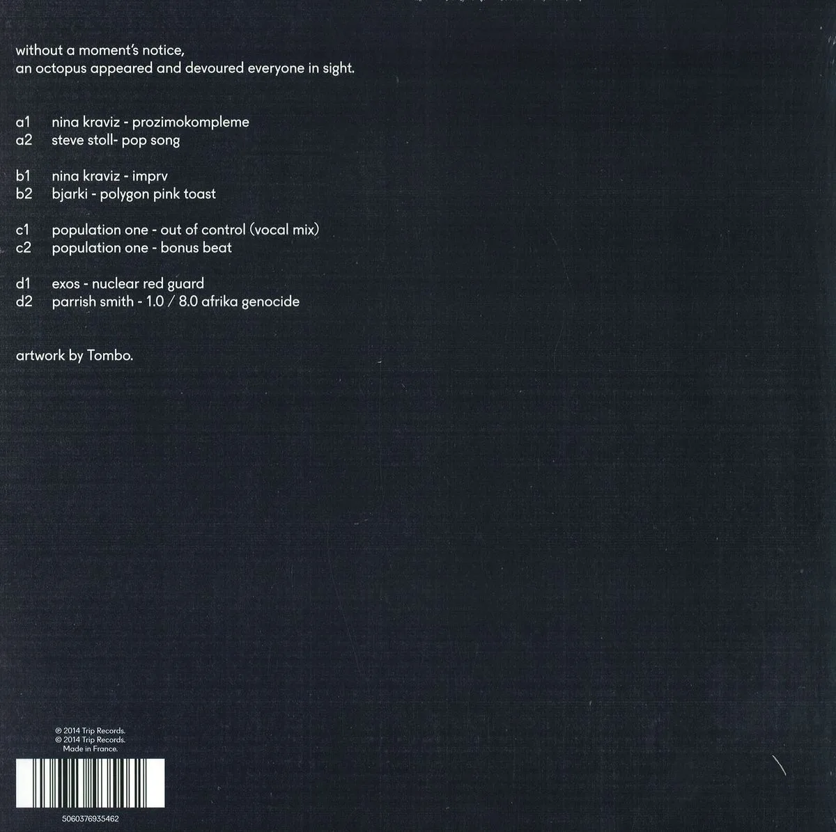 Back cover — Nina Kraviz/Steve Stoll/Bjarki/Population One/Exos/Parrish Smith — The Deviant Octopus 2x12"