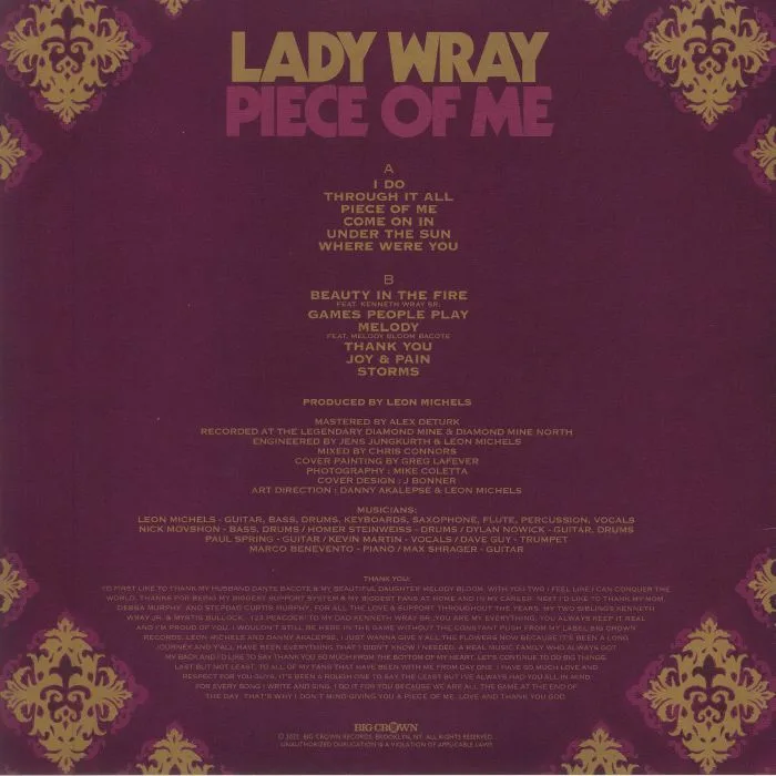 Back cover — LADY WRAY — Piece Of Me