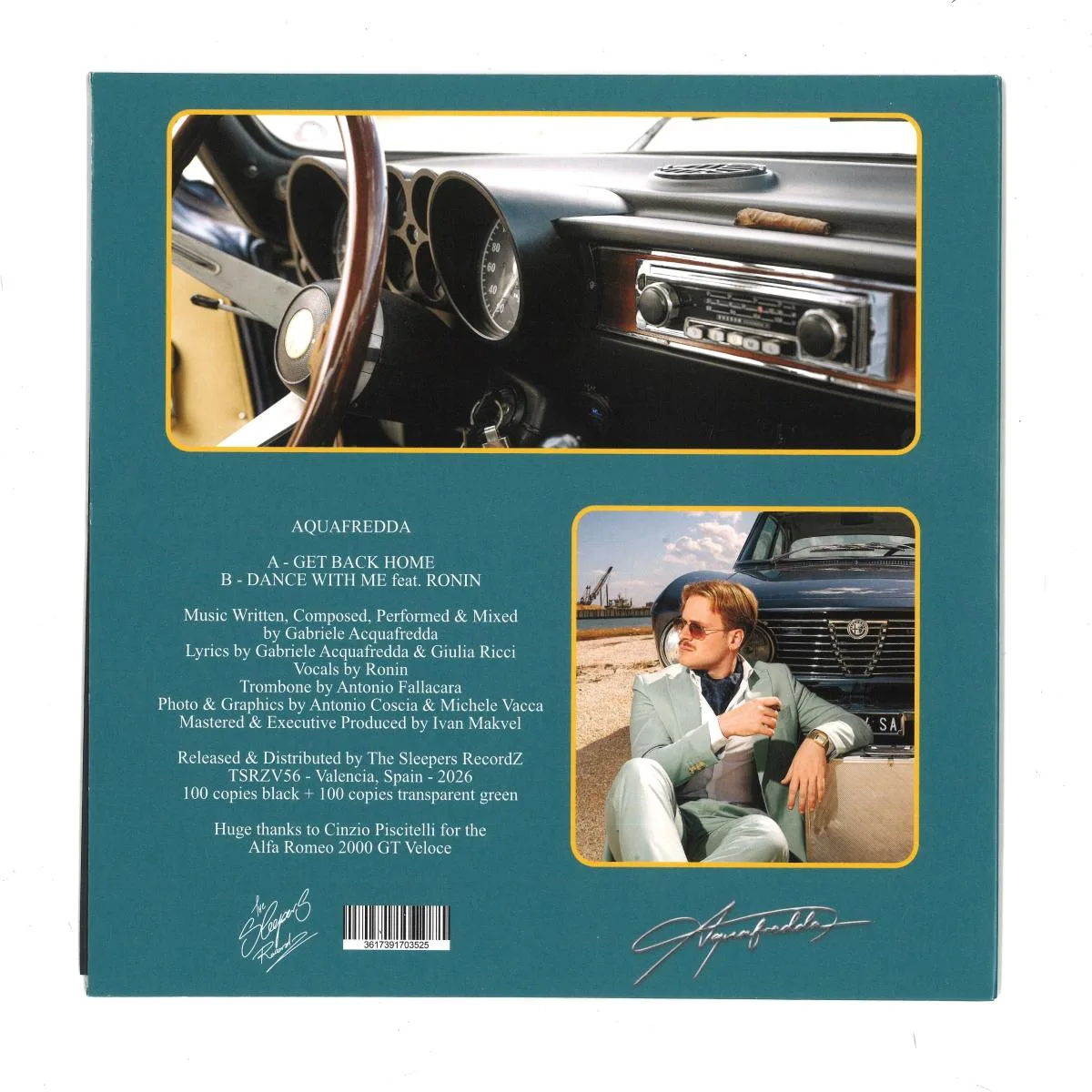 Back cover — Aquafredda — Get Back Home / Dance (7")