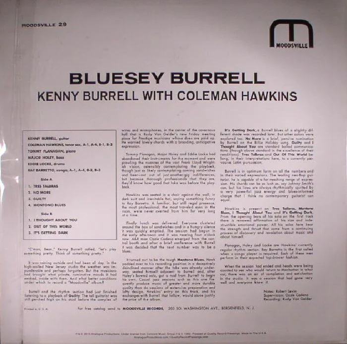 Обратная сторона обложки — Kenny BURRELL / COLEMAN HAWKINS — Bluesey Burrell (reissue)