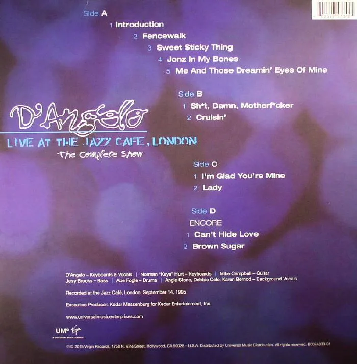 Back cover — D'ANGELO — Live At The Jazz Cafe London: The Complete Show