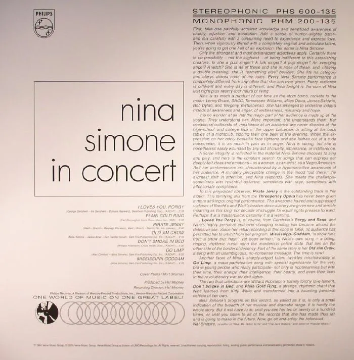 Back cover — Nina SIMONE — In Concert