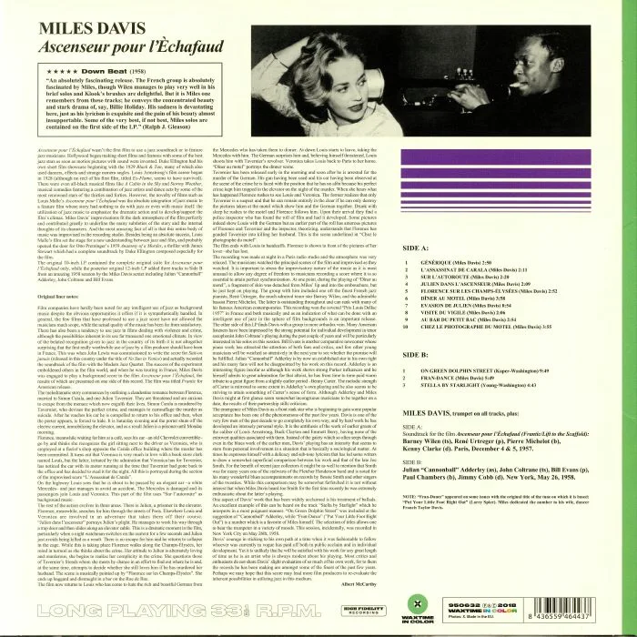 Back cover — Miles DAVIS — Ascenseur Pour L'Echafaud (Lift To The Scaffold) (Soundtrack)