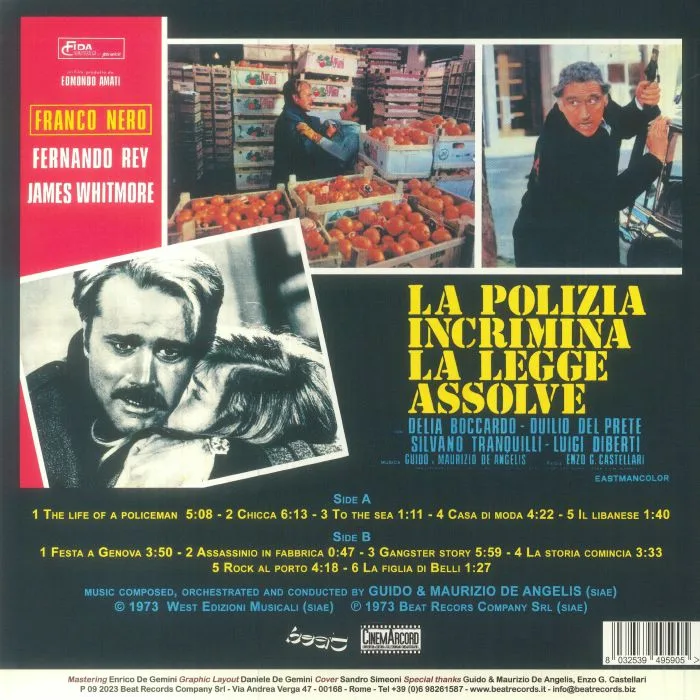 Back cover — GUIDO & MAURIZIO DE ANGELIS — La Polizia Incrimina La Legge Assolve (Soundtrack) (50th Anniversary Edition)