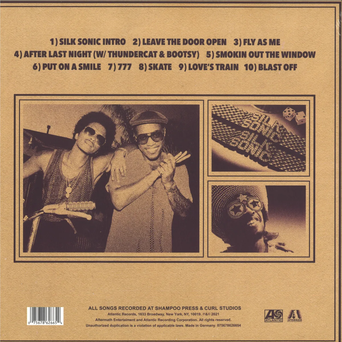 Back cover — Bruno Mars, Anderson .Paak & Silk Sonic — An Evening With Silk Sonic LP