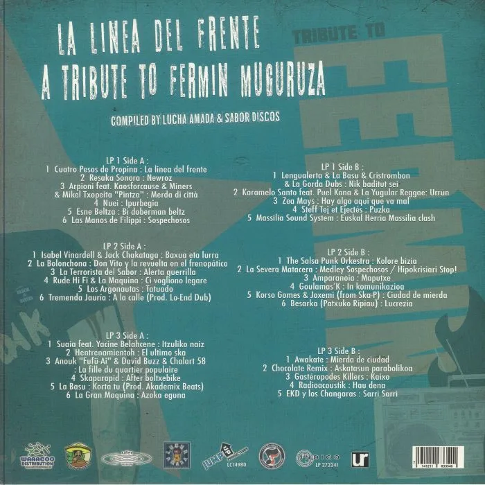 Обратная сторона обложки — Fermin MUGURUZA / LUCHA AMADA / SABOR DISCOS / VARIOUS — La Linea Del Frente: A Tribute To Fermin Muguruza