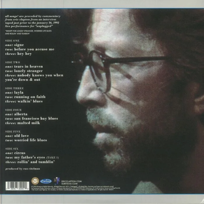 Back cover — Eric CLAPTON — Unplugged (Enhanced Edition)